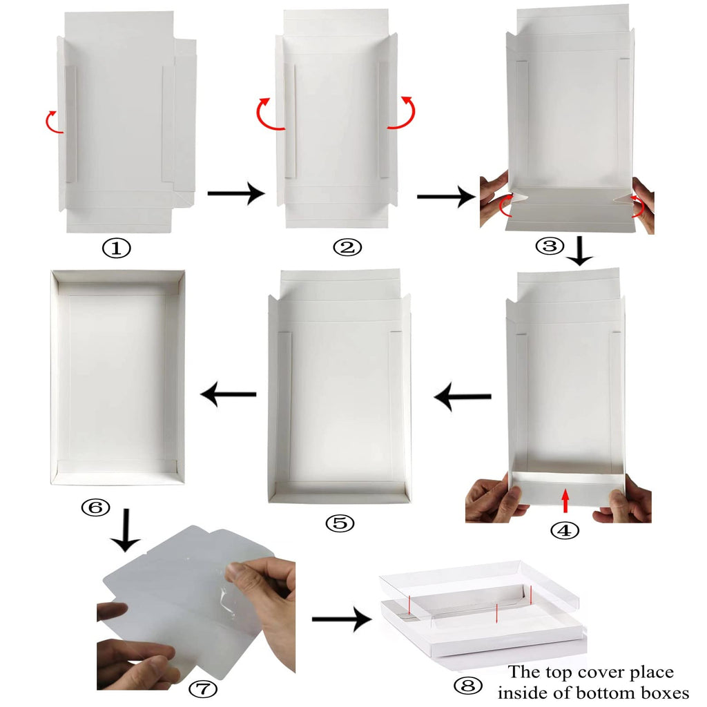 RomanticBaking 9 1/2" x 6" x 1 1/4" White Cookie Boxes Two Pieces Set with full window, Simplex Base with Clear Lid (50, White)