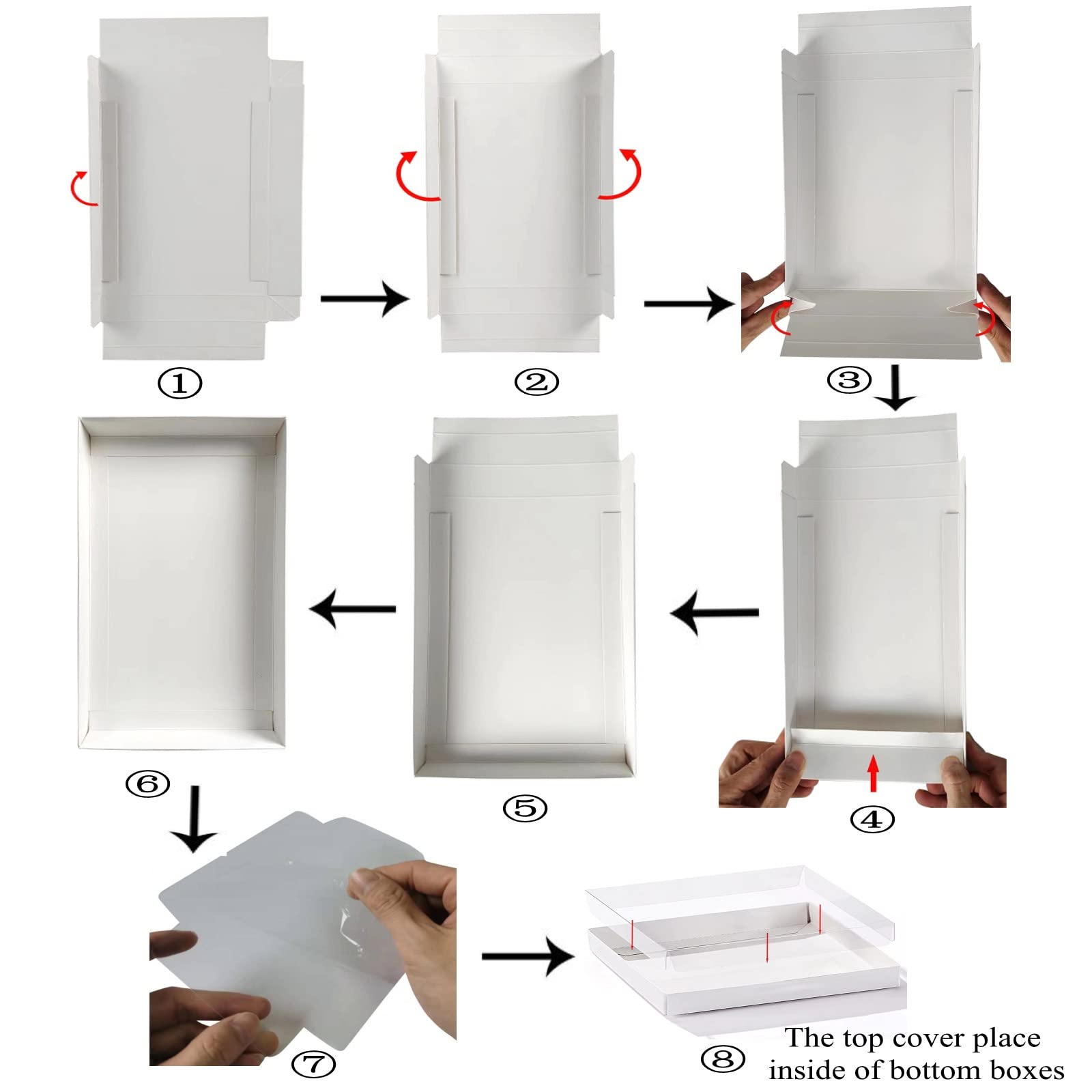 RomanticBaking 9 1/2" x 6" x 1 1/4" White Cookie Boxes Two Pieces Set with full window, Simplex Base with Clear Lid (50, White)