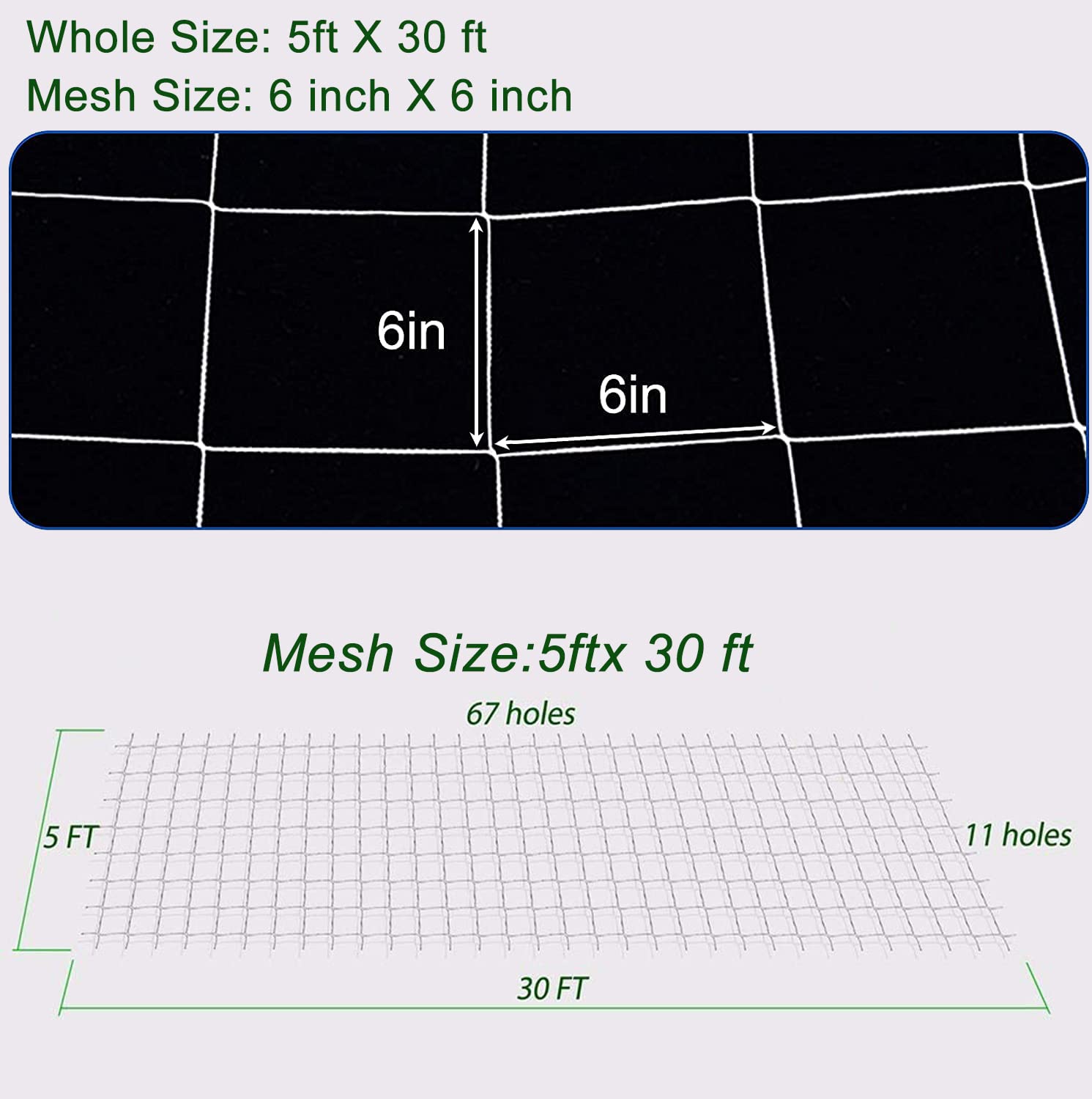 Garden Trellis 5x30Ft 3 Pack Trellis Netting for Plant Climbing Fruits and Vegetables, Hydroponics Grow Net