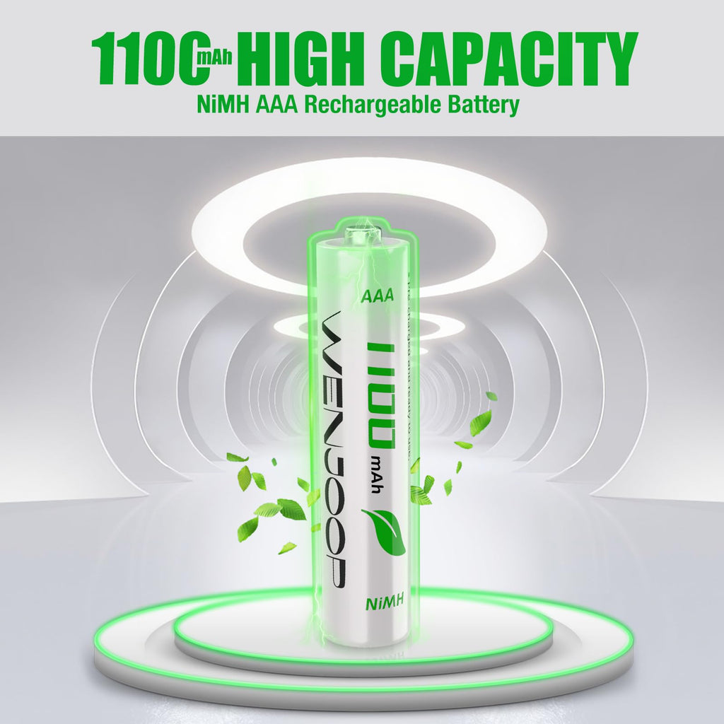 WENJOOP AAA Rechargeable Batteries 24-Pack, 1100mAh High-Capacity NiMH, Pre-Charged, 1200 Recharge Cycles, Low Self-Discharge – Ideal for Toys, Remotes, Flashlights