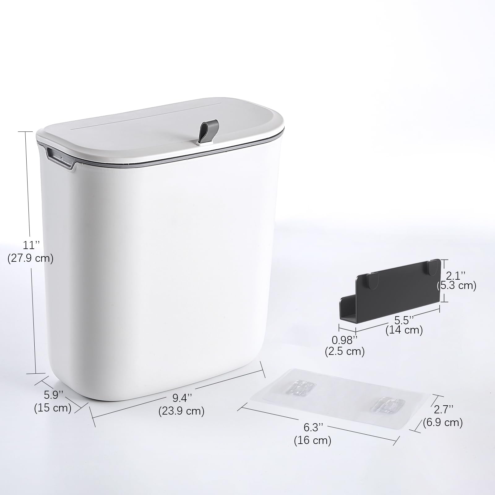 ELPHECO Compost Bin, 2.5 Gallon Hanging Trash Can with Lid, Kitchen Cabinet Door Under Sink Plastic Garbage Can Wall Mounted Slide Open, White
