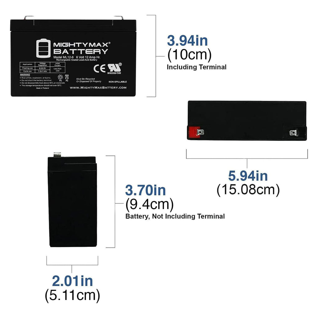 Mighty Max Battery ML12-6F2-6 Volt 12 AH SLA Battery