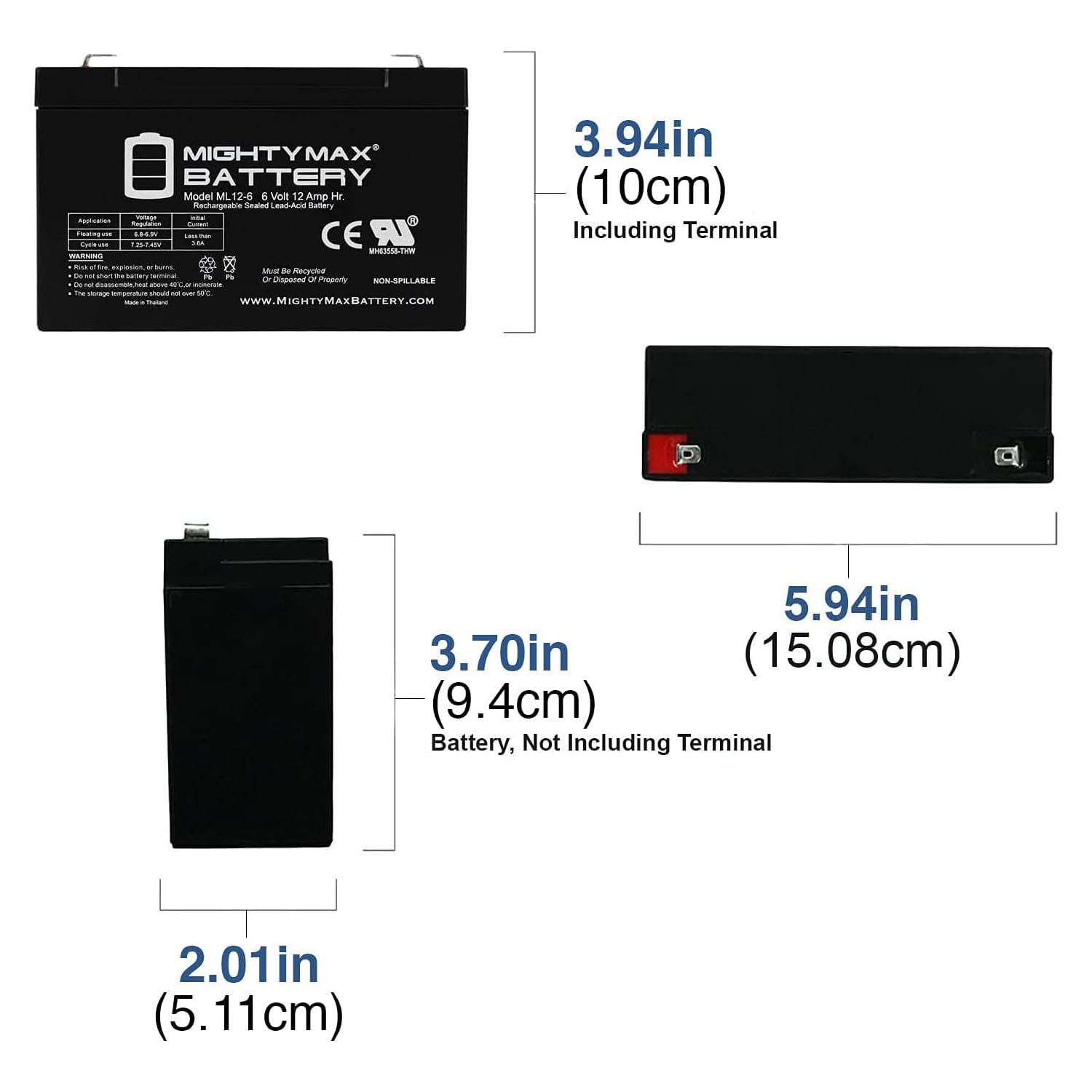 Mighty Max Battery ML12-6F2-6 Volt 12 AH SLA Battery
