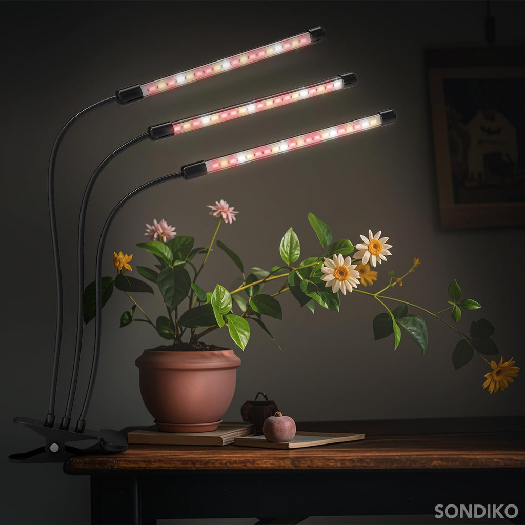Sondiko Grow Lights for Indoor Plants Full Spectrum, 2 Heads Plant Lights Indoor with 3 Spectral Modes, 10 Level Brightness, Auto On/Off Timer, Memory Timing Function for Various Plants Growth