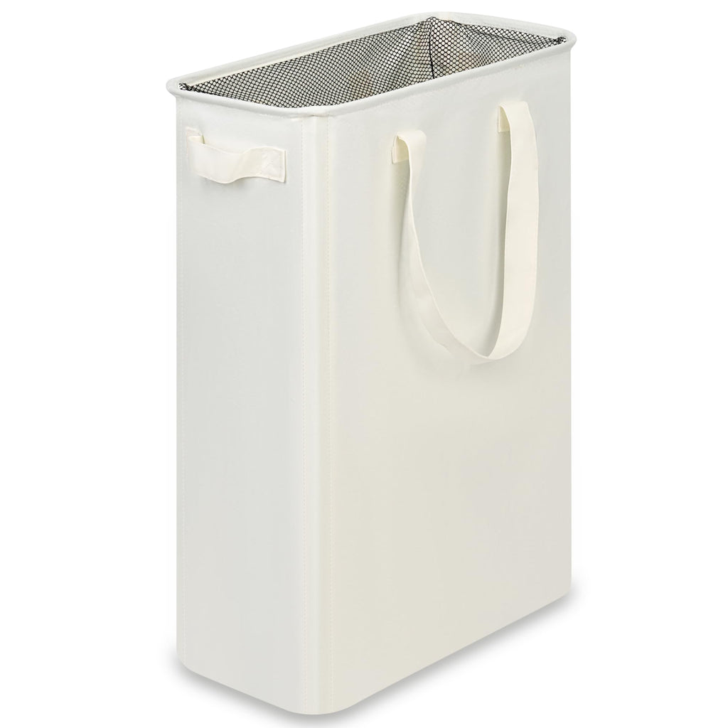efluky Slim Laundry Hamper with Handles, Collapsible Small Hamper for Laundry, Dirty Clothes Basket for Bedroom, Dorm and Laundry Room, 48L (12.7 Gallon) Beige