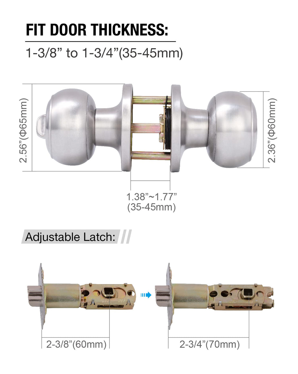 Door Knobs Interior Keyed Difference Entry Front Bedroom Doorknobs with Lock Flat Ball Handle Lock Sets in Satin Nickel