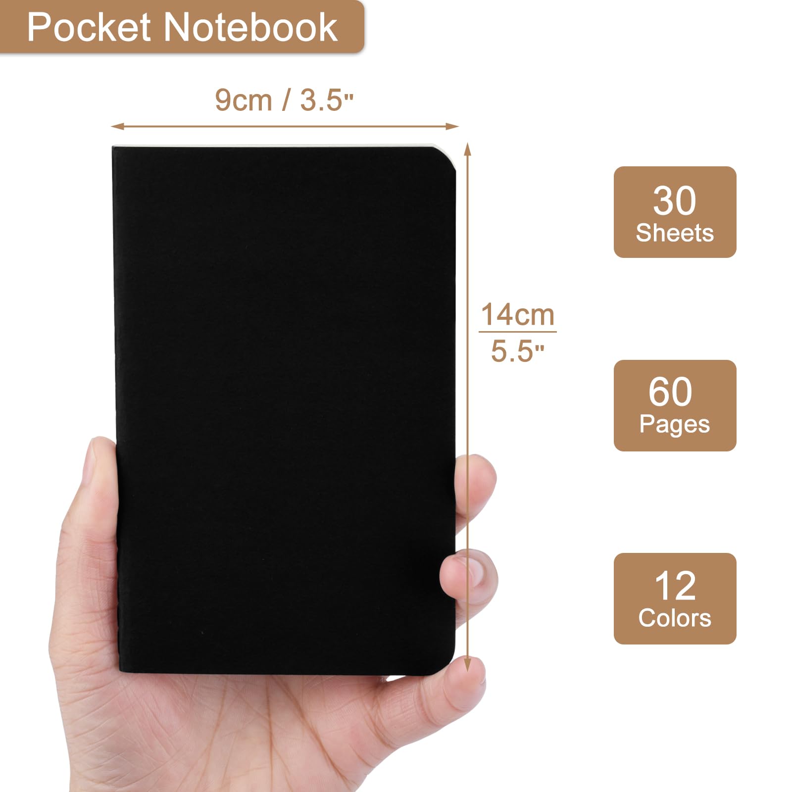 ZCZN Pocket Notebook 3.5x5.5 Inches, Black Softcover Lined Notebook, 60 Pack Small Journal for Office School Travel (60)