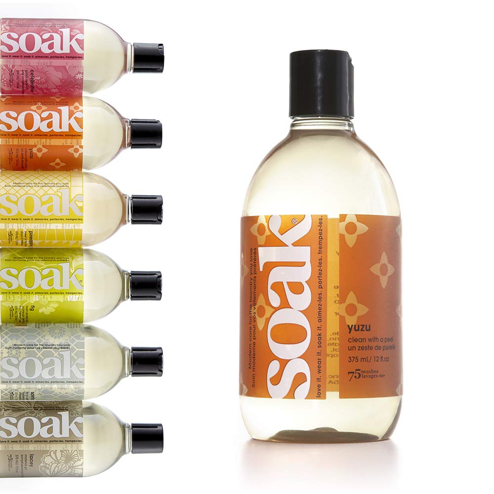 Soak Laundry Soap – No Rinse, Made in Canada, Plant-Derived Hand Wash Detergent - 375 ml / 12 fl. oz, 75+ Washes (Yuzu)