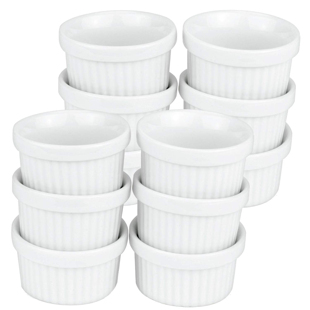 12 Pack of Mini Ramekins - 1 oz./30 ml Porcelain Souffle Dish, Dipping Sauce, Small Dessert Cups Set, Microwave & Oven Safe by Kÿchen
