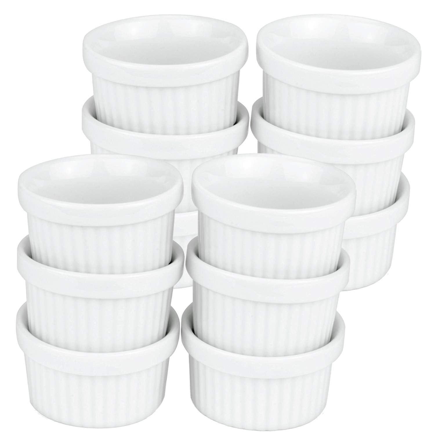12 Pack of Mini Ramekins - 1 oz./30 ml Porcelain Souffle Dish, Dipping Sauce, Small Dessert Cups Set, Microwave & Oven Safe by Kÿchen