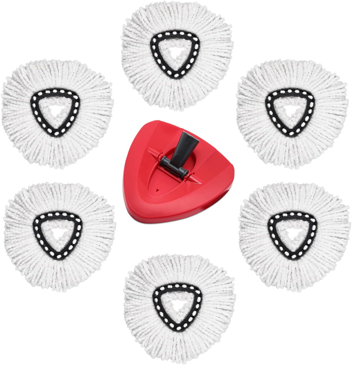 6 Pack White Easywring Microfiber Mop Head 1 Rotating Mop Base Compatible with O-Ceda EasyWrin Mop Heads Refills ,Spin Mop replacement heads For Easy House Cleaning Floor Mopping