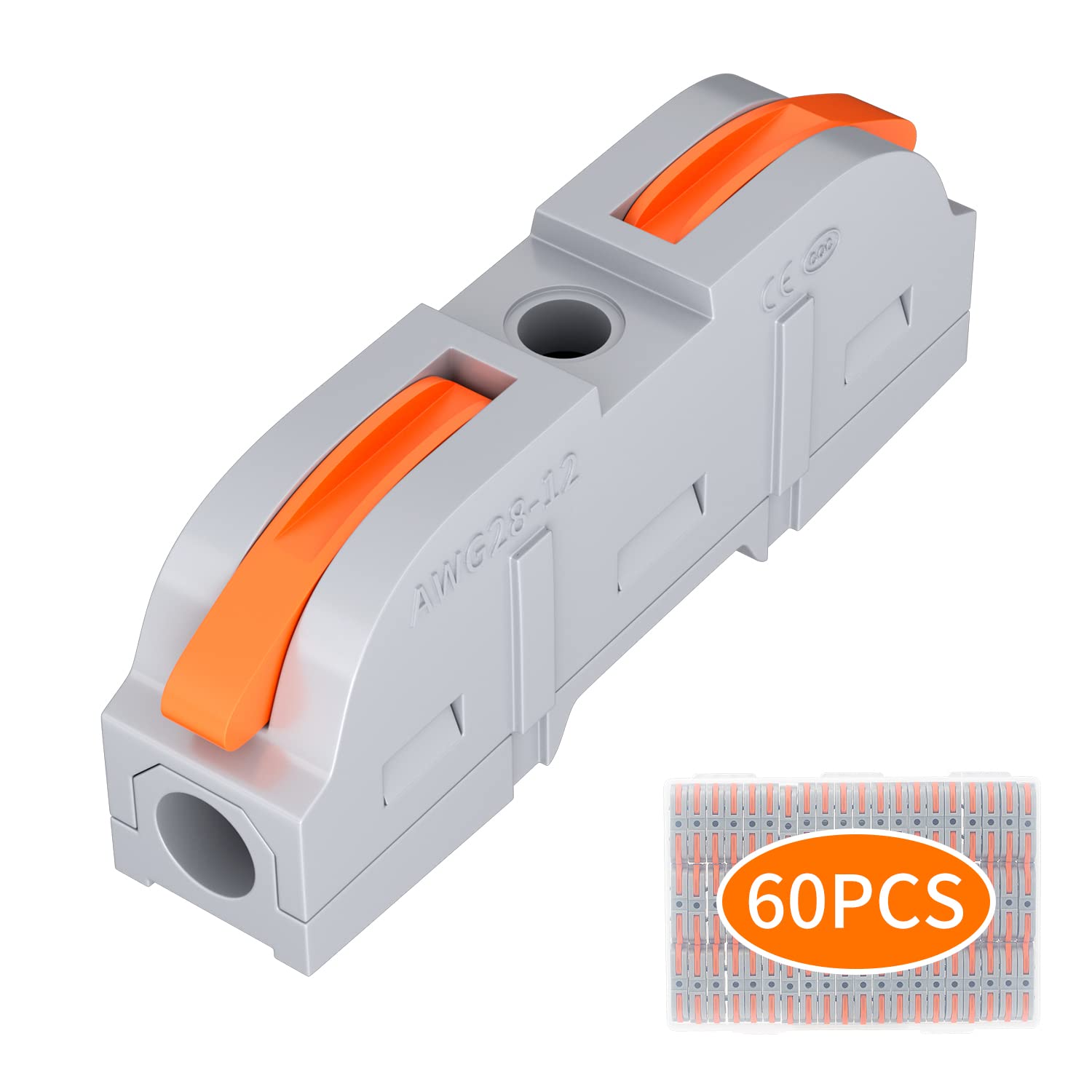 RVBOATPAT 60 PCS Lever Wire Connectors,1 to 1 Inline Electrical Wire Connector,Lever Nuts Wire Connectors 1 Conductor Combination Compact Splicing Connectors 28-12 AWG