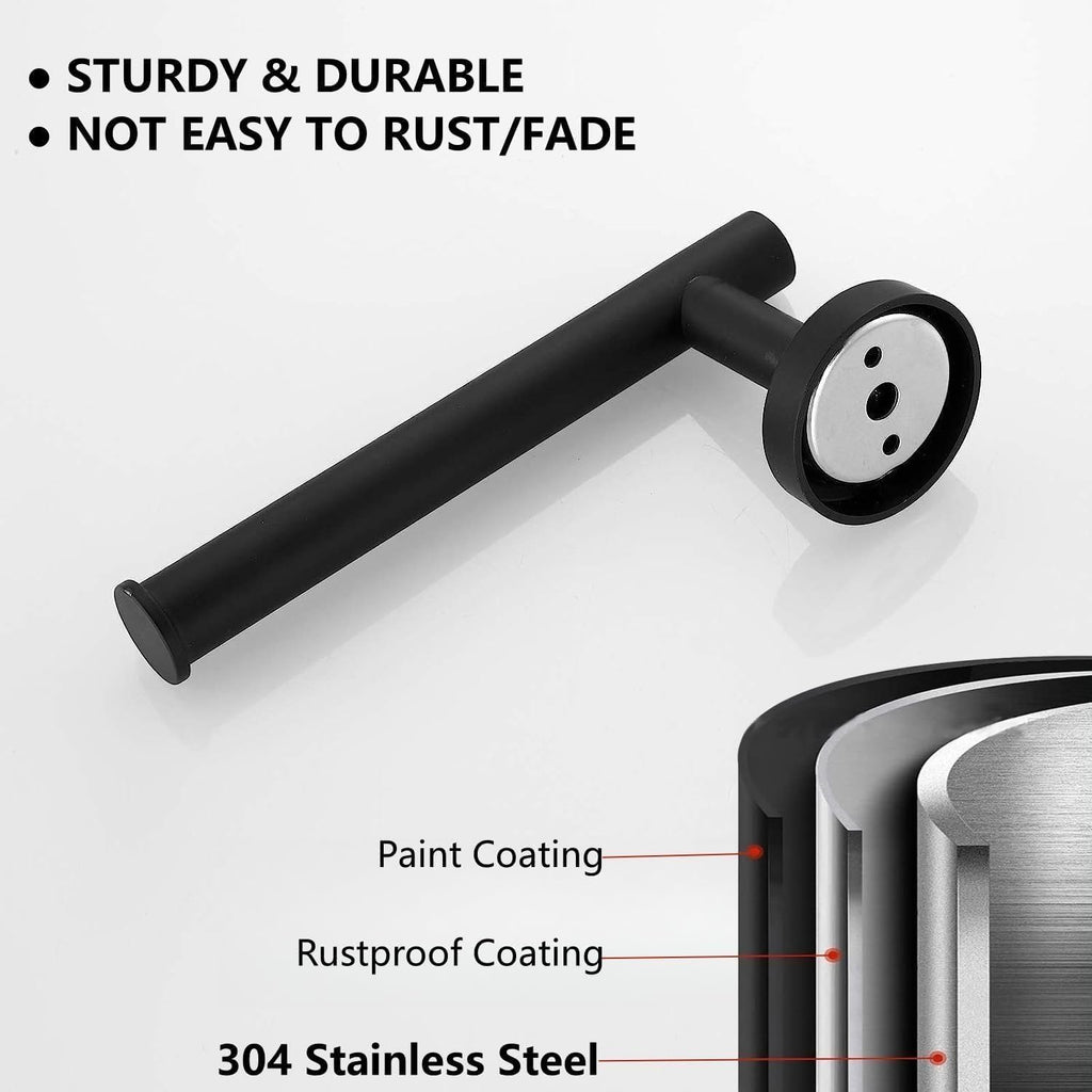 AMMIY Toilet Paper Holder Hand Towel Ring, Stainless Steel Tissue Paper Roll Holder Dispenser Wall Mount Bathroom Hardware Accessories 2 Pieces Set, Matte Black