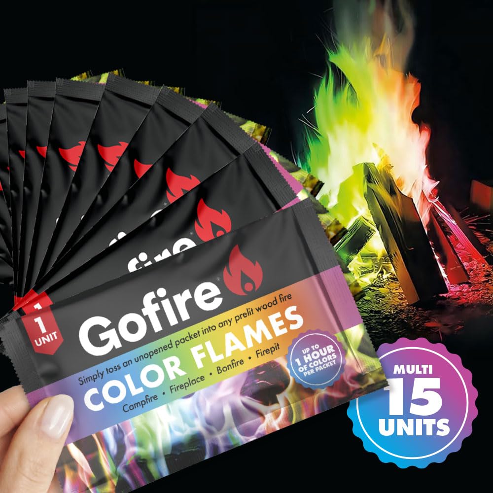 Color Flame Packets - Safe for Indoor & Outdoor Use - 1 Hour Burn for Campfires, Fireplaces, Firepits - No Need to Open Just Drop in - Perfect for Christmas, Birthdays (15)