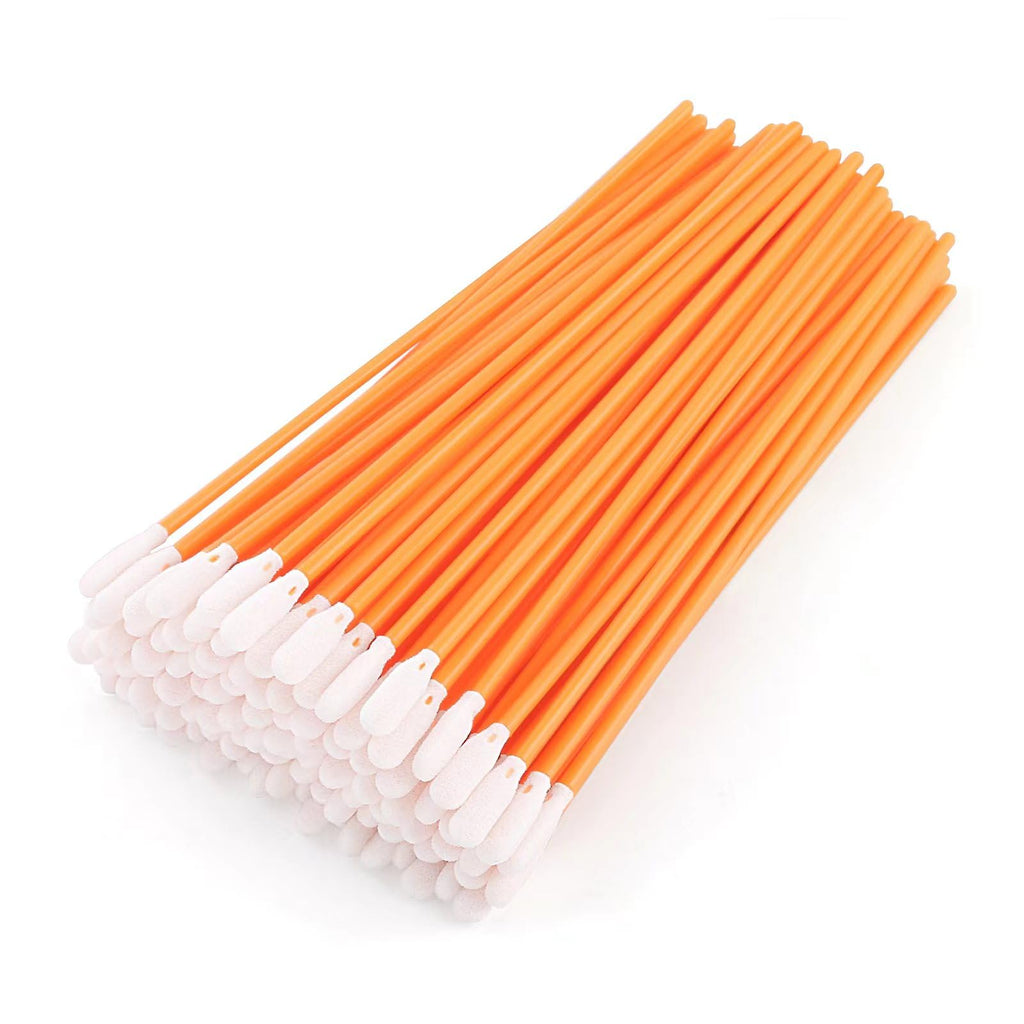 AAwipes Foam Swabs 6.3" (100 pcs, Round Head, Orange) Long Cleanroom Foam Cleaning Swab Sponge Stick for Inkjet Printer, Optical Instruments, Electronics (5160C)