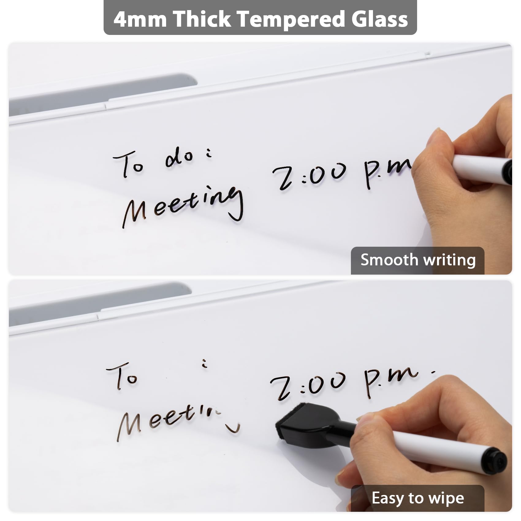 Varhomax Small Glass Desk Whiteboard, Dry Erase Desktop White Board with Storage Caddy to-do List Desk Buddy Memo Notepad for Office, School and Home Office Accessories Supplies