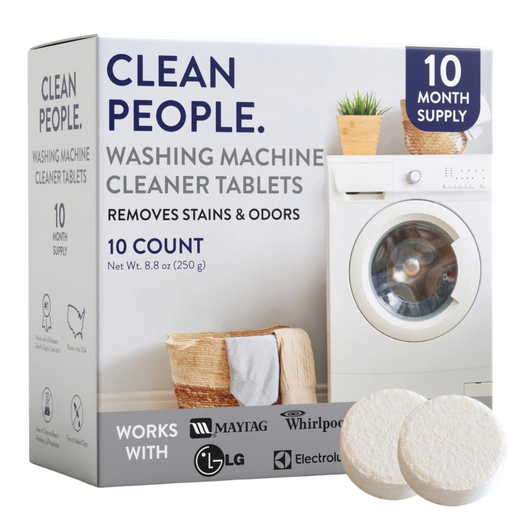THE CLEAN PEOPLE Washing Machine Cleaner - Washer Machine Cleaner Tablets for Removing Odor, Grime & Scale Buildup - Front Load and Top Load Laundry Machine Cleaner - 10 Count