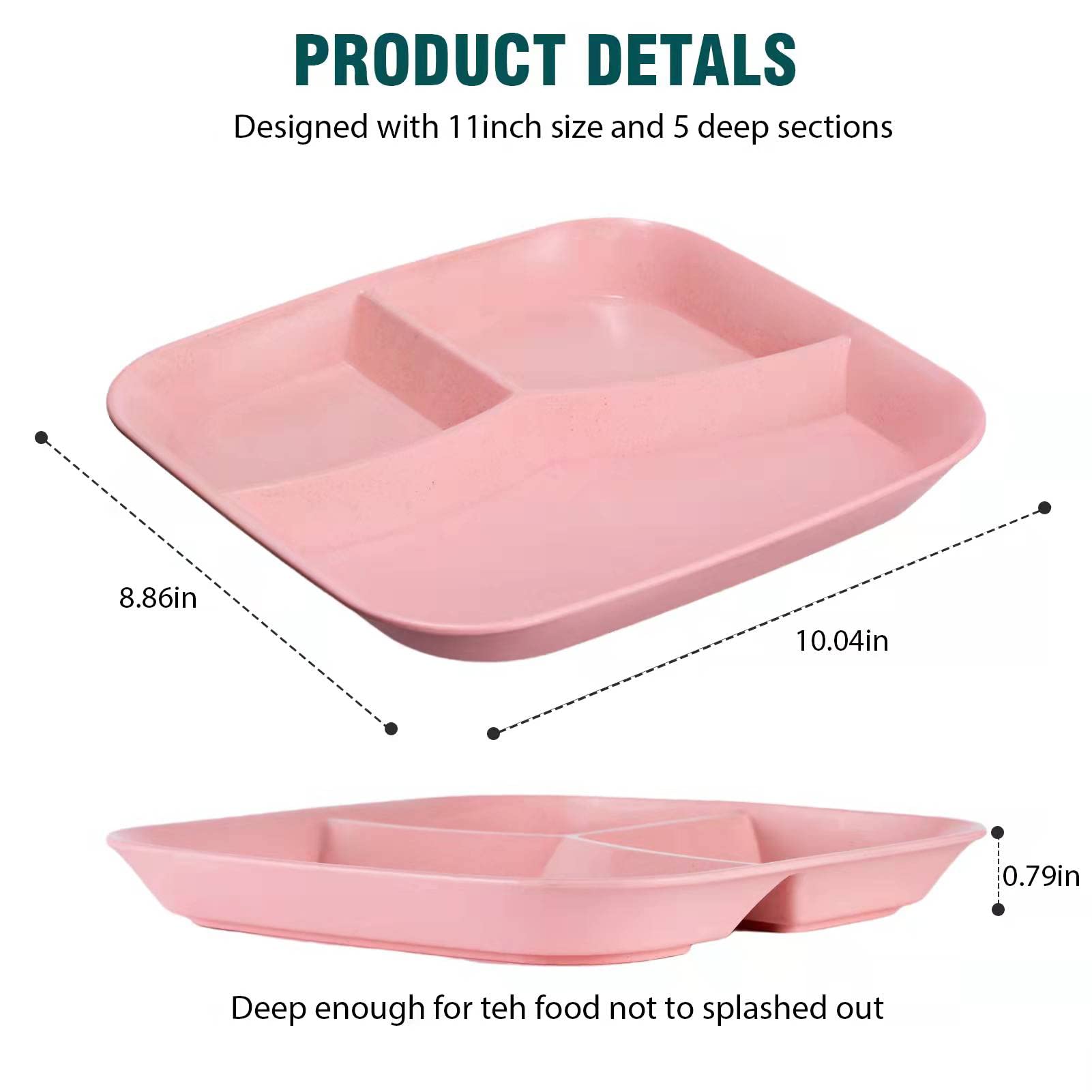 Unbreakable Divided Plates 10 Inch 5 PCS, Reusable Wheat Straw Dinner Plates, Microwave and Dishwasher Safe, Perfect for Kids and Adults.…