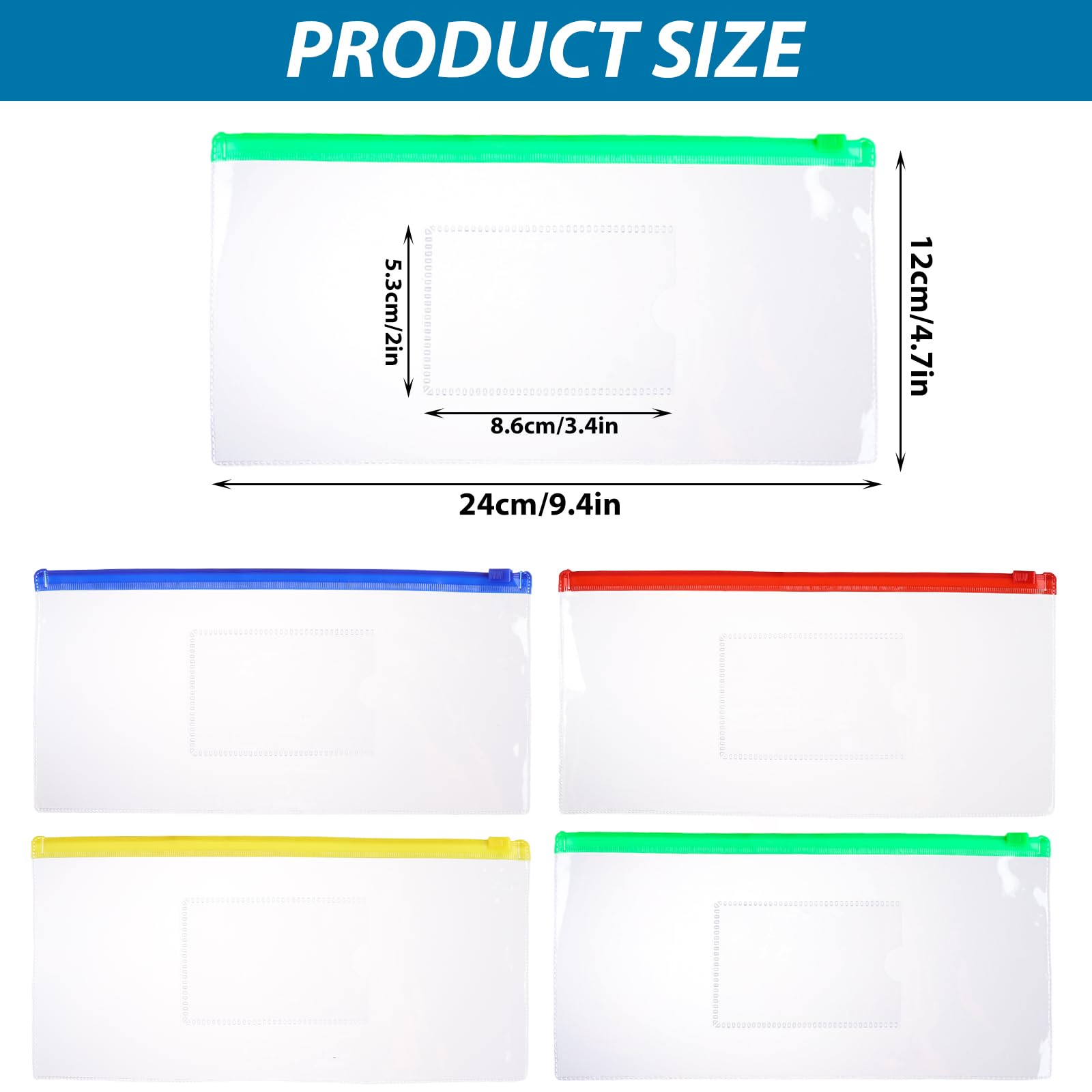 ABuff 80 PCS Poly Zip Envelope, A6 Size Small Plastic Envelope Waterproof Zipper Pouches with Label Pocket, Reusable Clear Pencil Bags Cash Envelopes for School Office Supplies, 4 Color, 9 x 4.7 Inch