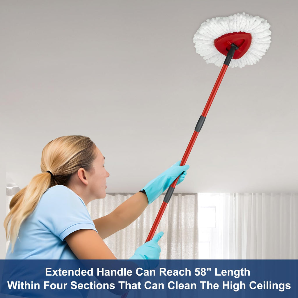 GFRED Mop Replacement Heads, Handles & Bases for O Cedar EasyWring 1-Tank Spin Mop, 2 Microfiber Heads, Iron Handle (30-58in), 1 Base, White