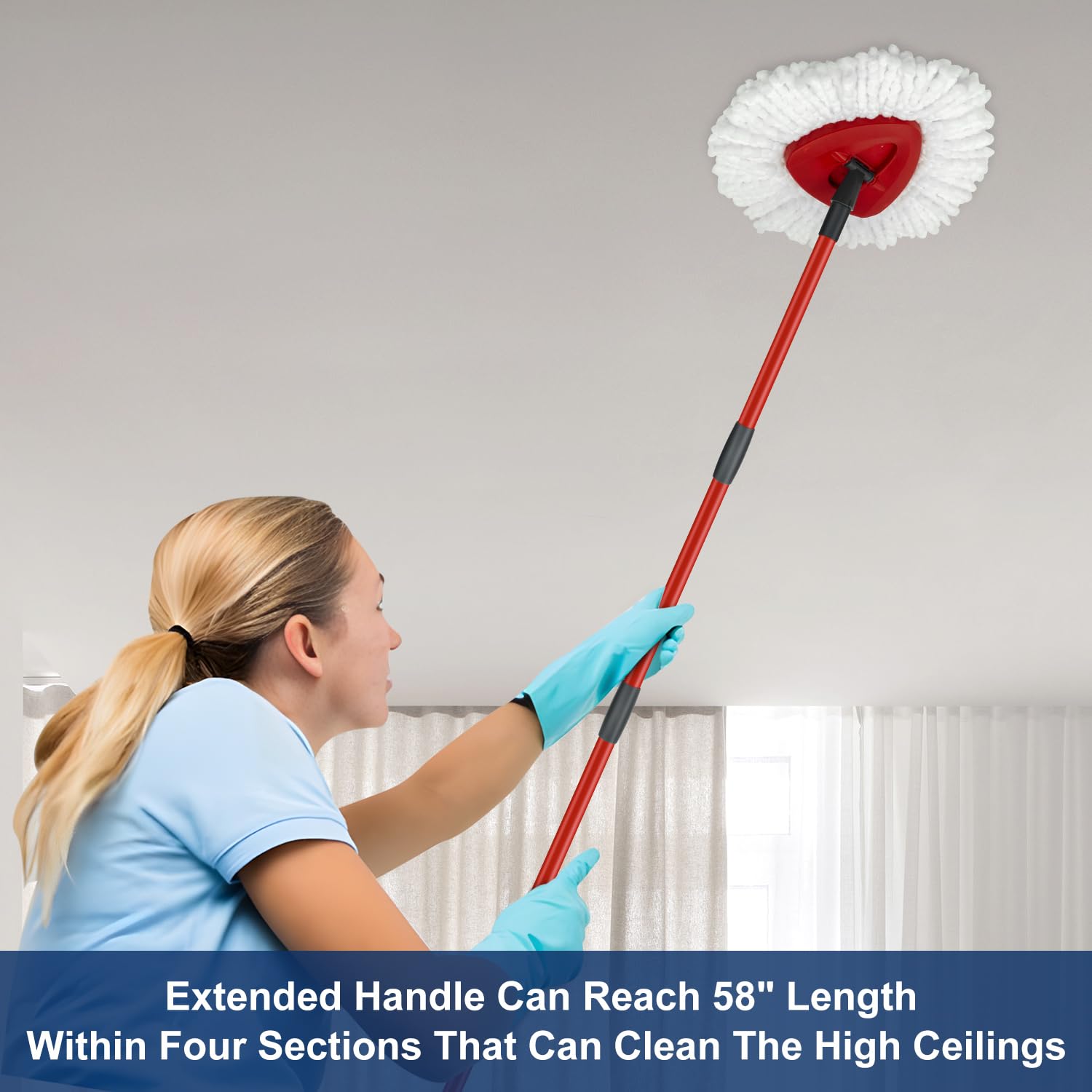 GFRED Mop Replacement Heads, Handles & Bases for O Cedar EasyWring 1-Tank Spin Mop, 2 Microfiber Heads, Iron Handle (30-58in), 1 Base, White
