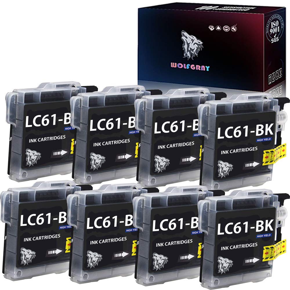 Wolfgray 8PK LC61BK Ink Cartridges Replacement for Brother LC-61 LC65 LC-61BK to use with MFC-290C MFC-295CN MFC-J410W MFC-J415W (8 Black)