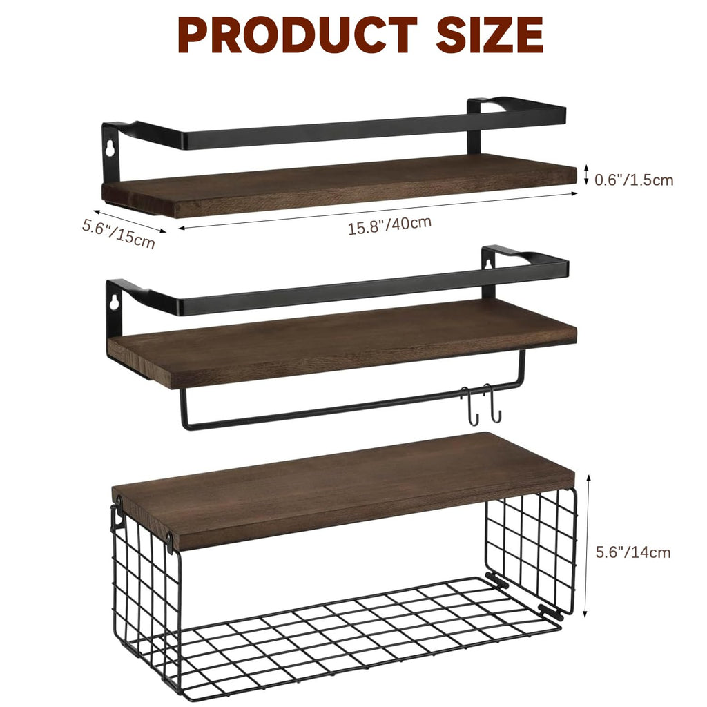 Rustic Bathroom Shelf Over Toilet - Stylish Bathroom Shelves Storage Organizer with Towel Bar - Floating Shelves Wall Mounted