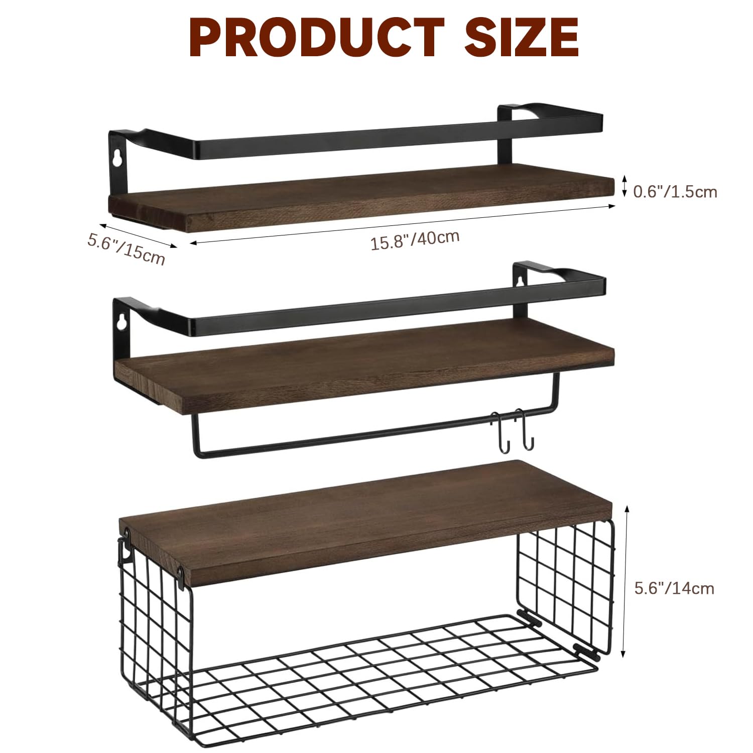 Rustic Bathroom Shelf Over Toilet - Stylish Bathroom Shelves Storage Organizer with Towel Bar - Floating Shelves Wall Mounted