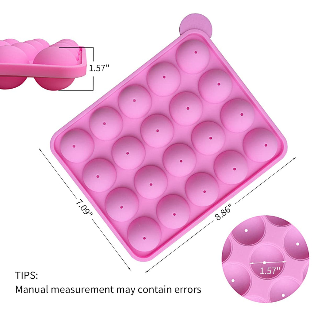 HYCSC 20 Cavity Silicone Cake Pop Mold Kit - Tray with 60pcs Sticks, Bags, Ties, Great for Lollipop and Chocolate