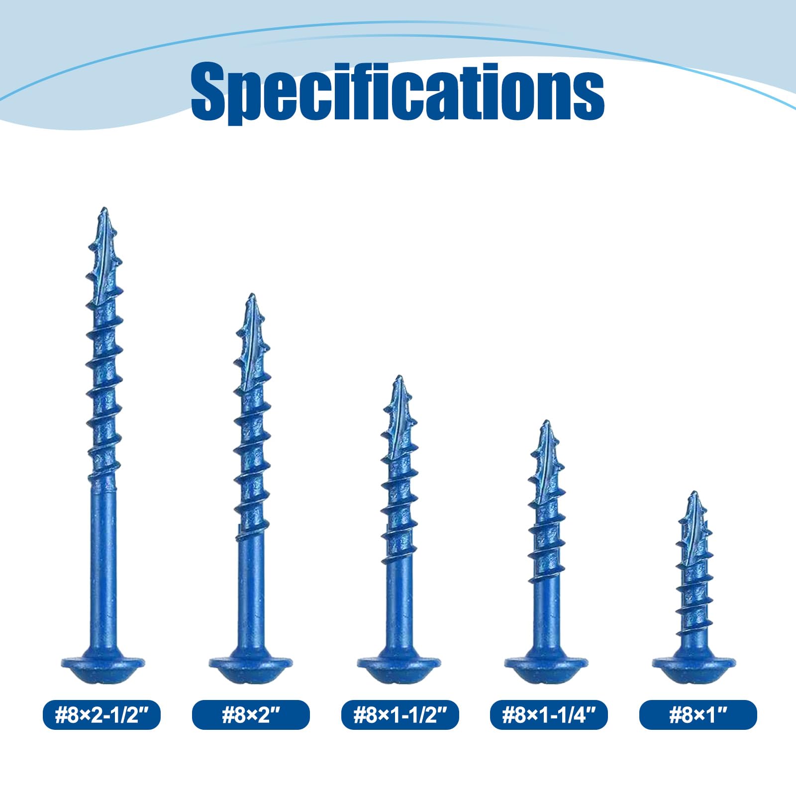 ANCHOREASE Pocket Hole Screws #8×1″, 300 PCS Exterior Pocket Screw, Coarse Thread, Square Drive, Washer Head, Blue Coated Wood Screws, 100mm Drive Bit Included