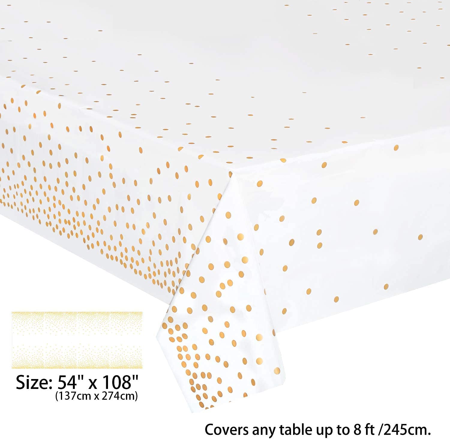 201 PCS Disposable Paper Plates Gold Party Supplies, Golden Polka Dots Birthday and Baptism Decorations, Include Plates and Cups, Napkins, Plastic Tablecloth, for Birthday Party, Engagement, Wedding