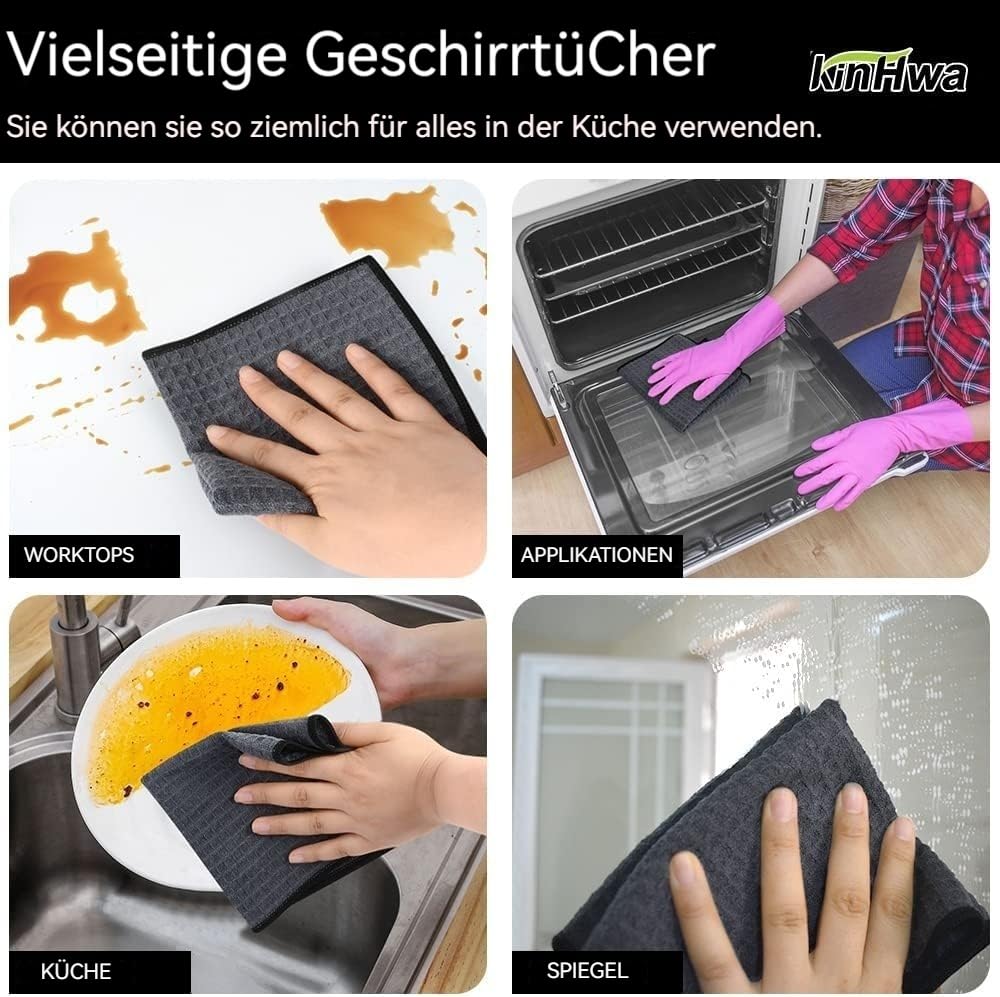 KinHwa Dish Cloths Ultra Absorbent Microfiber Cleaning Cloths Odor Free Waffle Weave Kitchen Dishcloths Rags 12inch x 12inch Gray 6 Pack