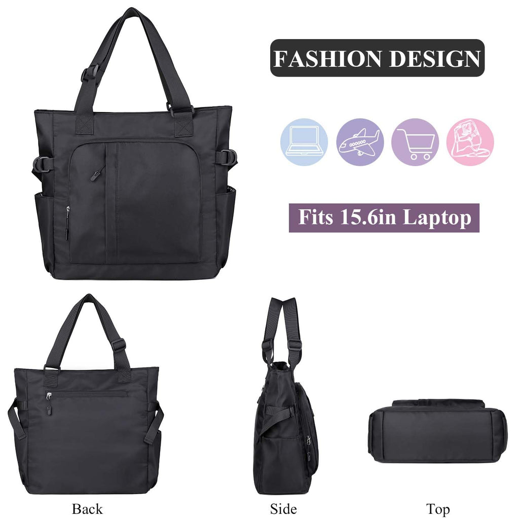 Tiny Chou Tote Bag, Waterproof Nylon Shoulder Bags Laptop Work Bag Multi Pockets Teacher Purses and Handbags for Women Men, 1-Black