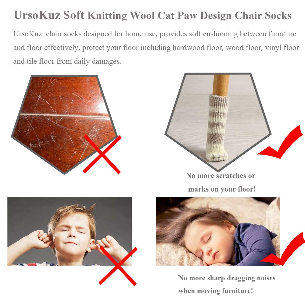 32PCS (8 Sets) Chair Leg Protectors Fancy Cat Paw Socks Non Slip Chair Leg Feet Socks, High Elastic Furniture Socks Pads, Fit Furniture Feet Girth from 2.3" to 7.1", Knitted Furniture Cups