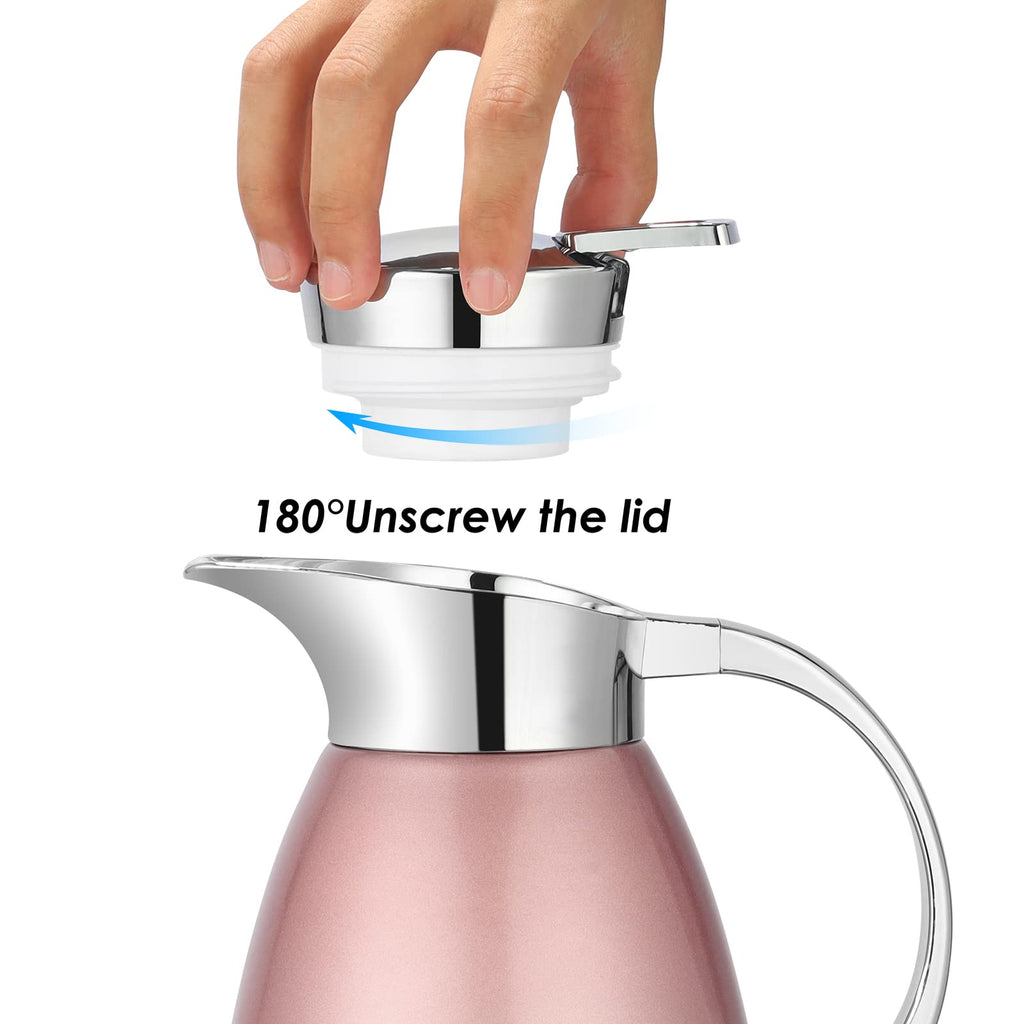 Asiulalt 2.3L/ 78oz Stainless Steel Thermal Carafe, Coffee Carafe Jugs with Lid, Double Walled Vacuum Insulated Coffee Pot with Press Button Top for Coffee/Juice/Milk/Tea etc (Pink)