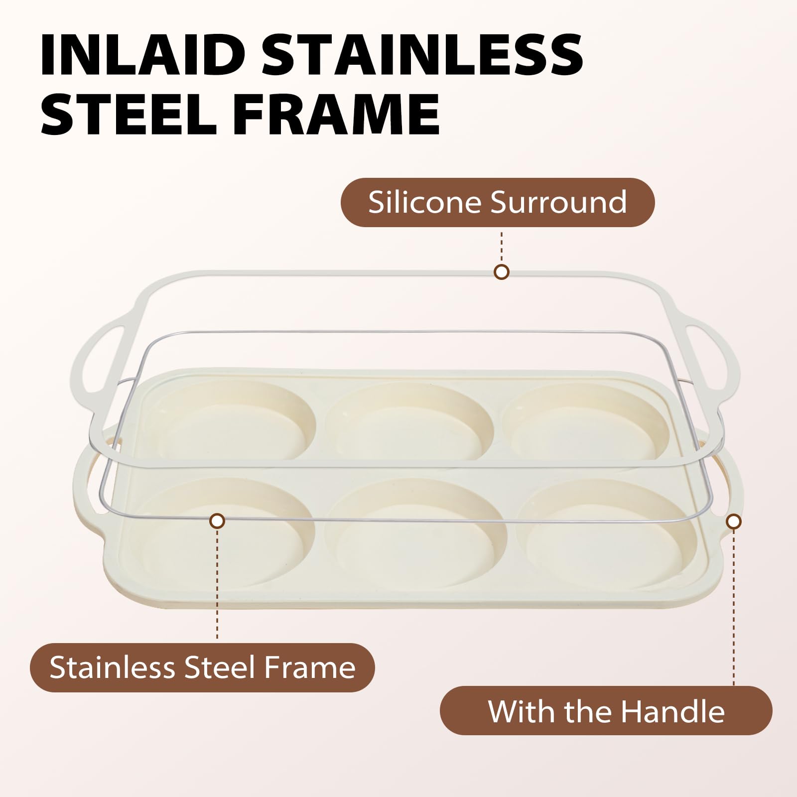 Nonstick Silicone Muffin Top Pan: 4 Inch Jumbo Silicone Egg Molds with Metal Frame for Baking Breakfast Sandwiches/English Muffins Egg Bites Hamburger Buns - for Oven Housewife (Beige& Mint Green)