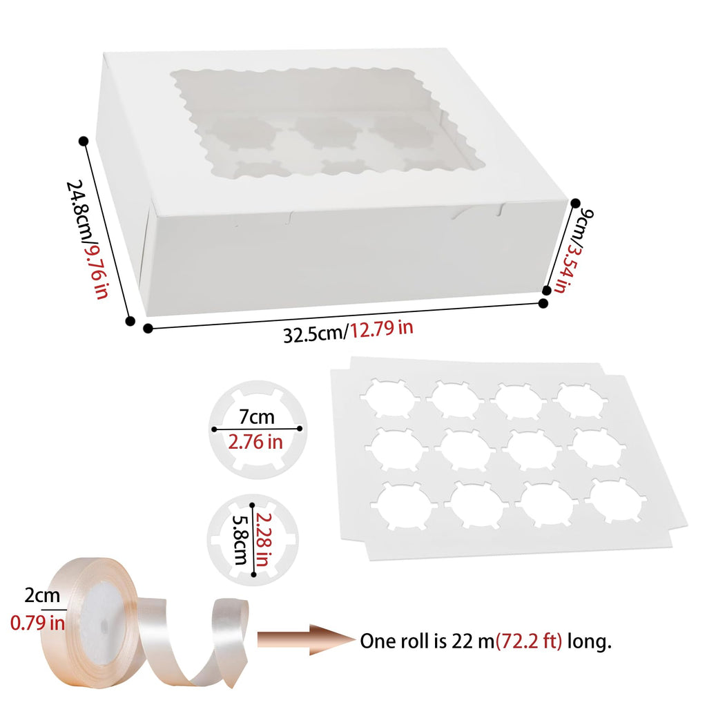 20 Pack Cupcake Boxes Cupcakes Carrier 12 Cupcake Containers,12 Cupcake Boxes with Window,Food Grade Cupcake Holders Bakery Carrier Boxes for Cupcakes,Muffins,Pastries (White,12.8" x 10" x 3.5")
