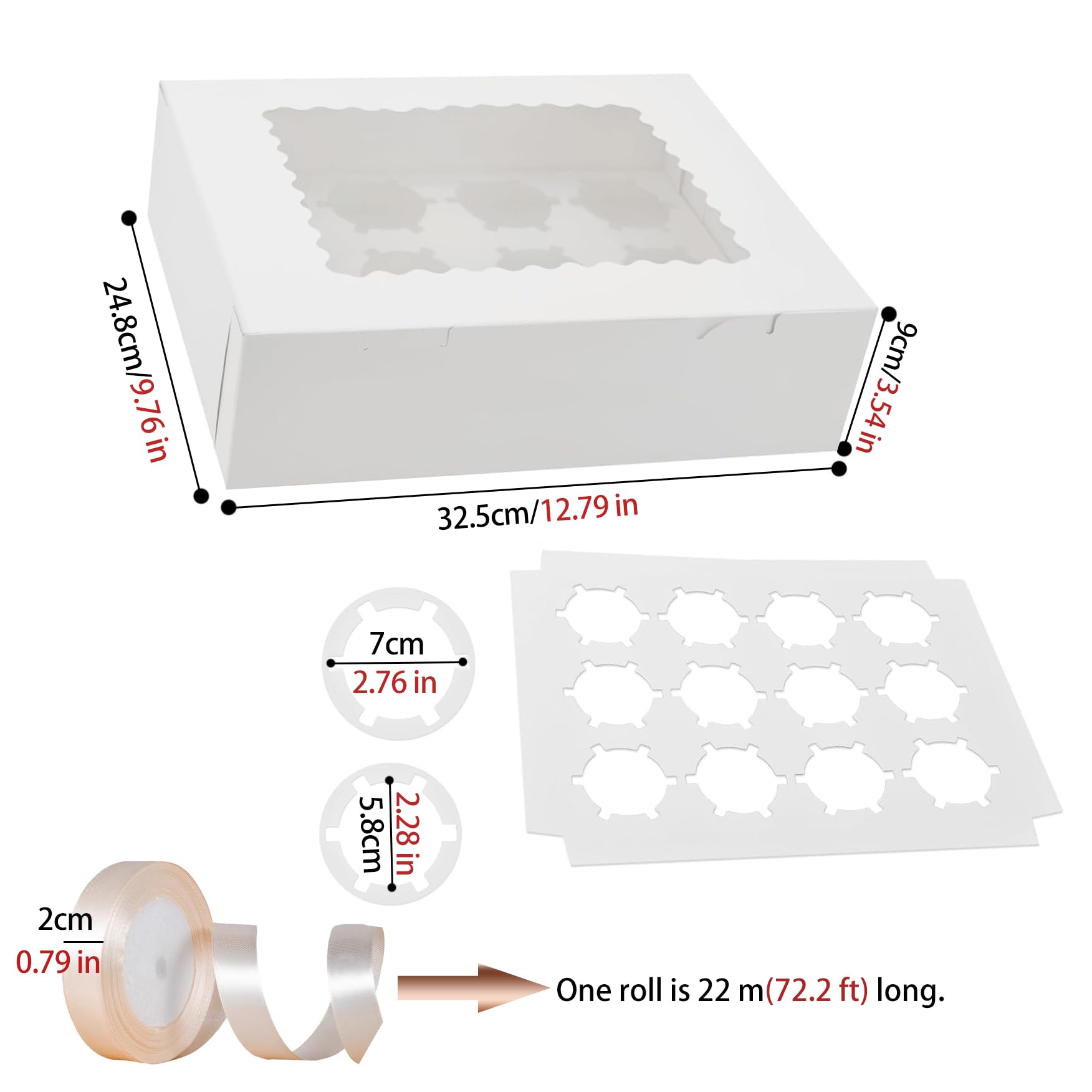 20 Pack Cupcake Boxes Cupcakes Carrier 12 Cupcake Containers,12 Cupcake Boxes with Window,Food Grade Cupcake Holders Bakery Carrier Boxes for Cupcakes,Muffins,Pastries (White,12.8" x 10" x 3.5")