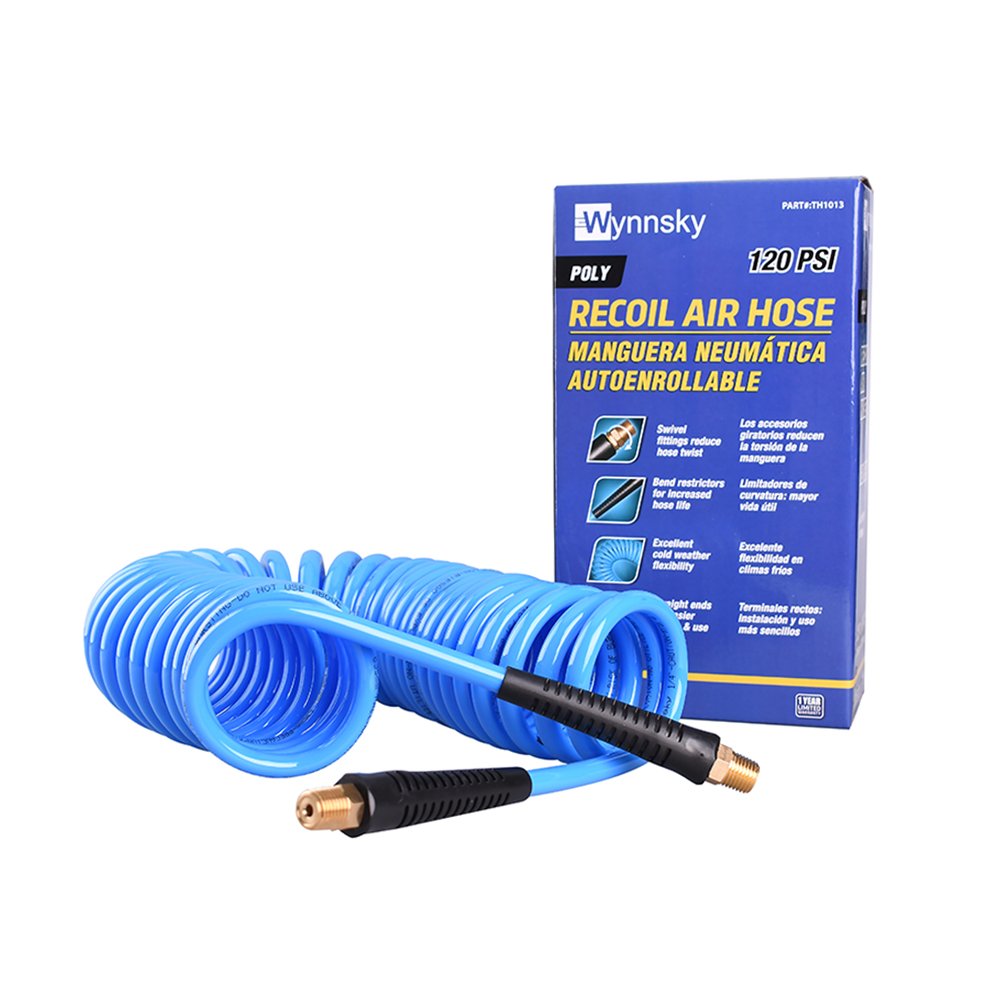 WYNNsky 1/4" x 25ft Recoil Poly Air Hose, Air Compressor Hose with Swivel Ends and Bend Restrictor Fittings