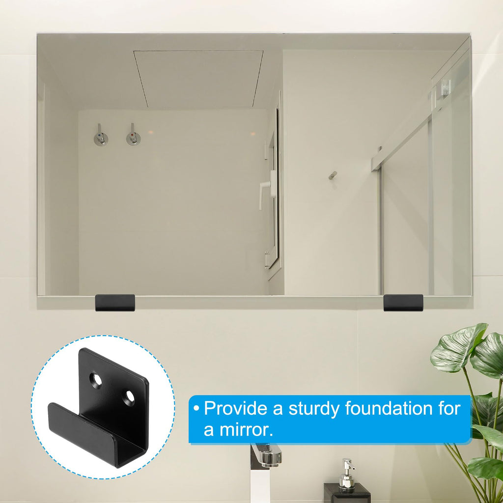 PATIKIL Tile Hanger Bracket 1.38x0.79x0.6, 6 Set U Wall Mounted Mirror Clips Fasteners Stainless Steel Metal Mirror Holder Kit L Size with Screws for Large Mirror Silver Tone