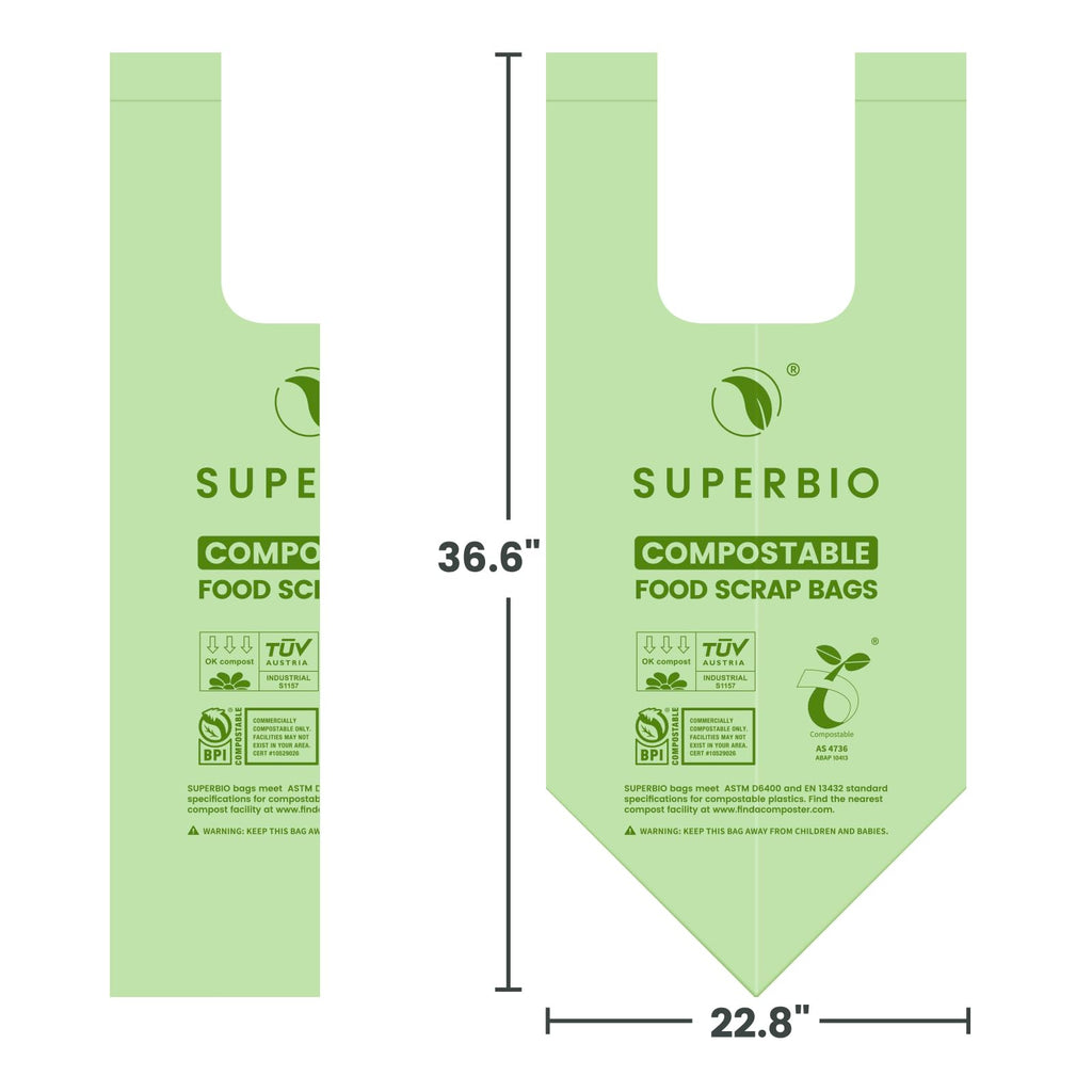SUPERBIO Compostable Food Scrap Bags,49.2L. Certified by BPI (commercially compostable only), Seedling,OK compost HOME and OK compost INDUSTRIAL, 30 Count