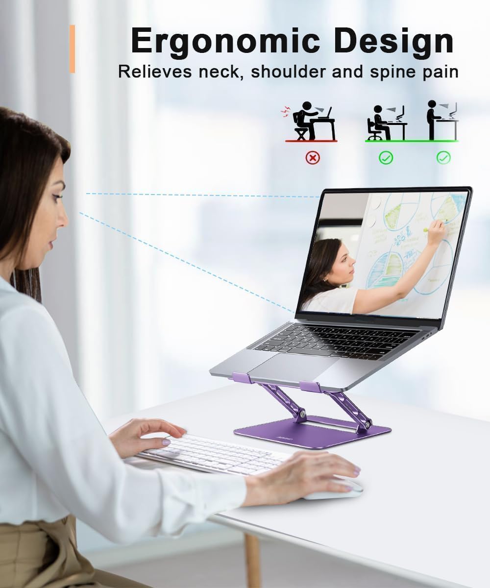 Aoviho Adjustable Laptop Stand for Desk,Portable Laptop Stand Holder and Riser,Foldable Aluminum Notebook Computer Stands for MacBook Air Pro HP Lenovo Dell Samsung Chromebook, 10-15.6 inch (Purple)