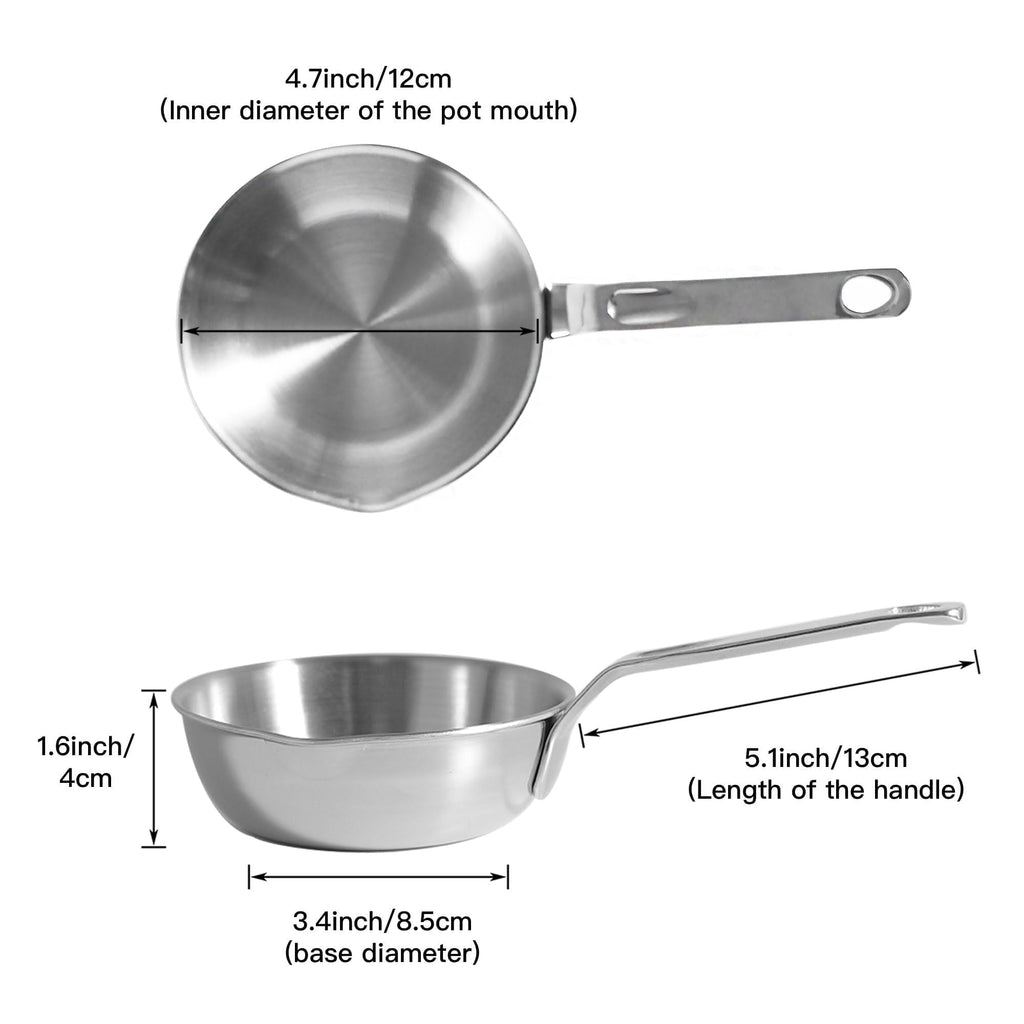 IMEEA 4.7-Inch Mini Egg Pan Omelet Pan SUS304 Stainless Steel Mini Sauce Pan Frying Pan with Spout
