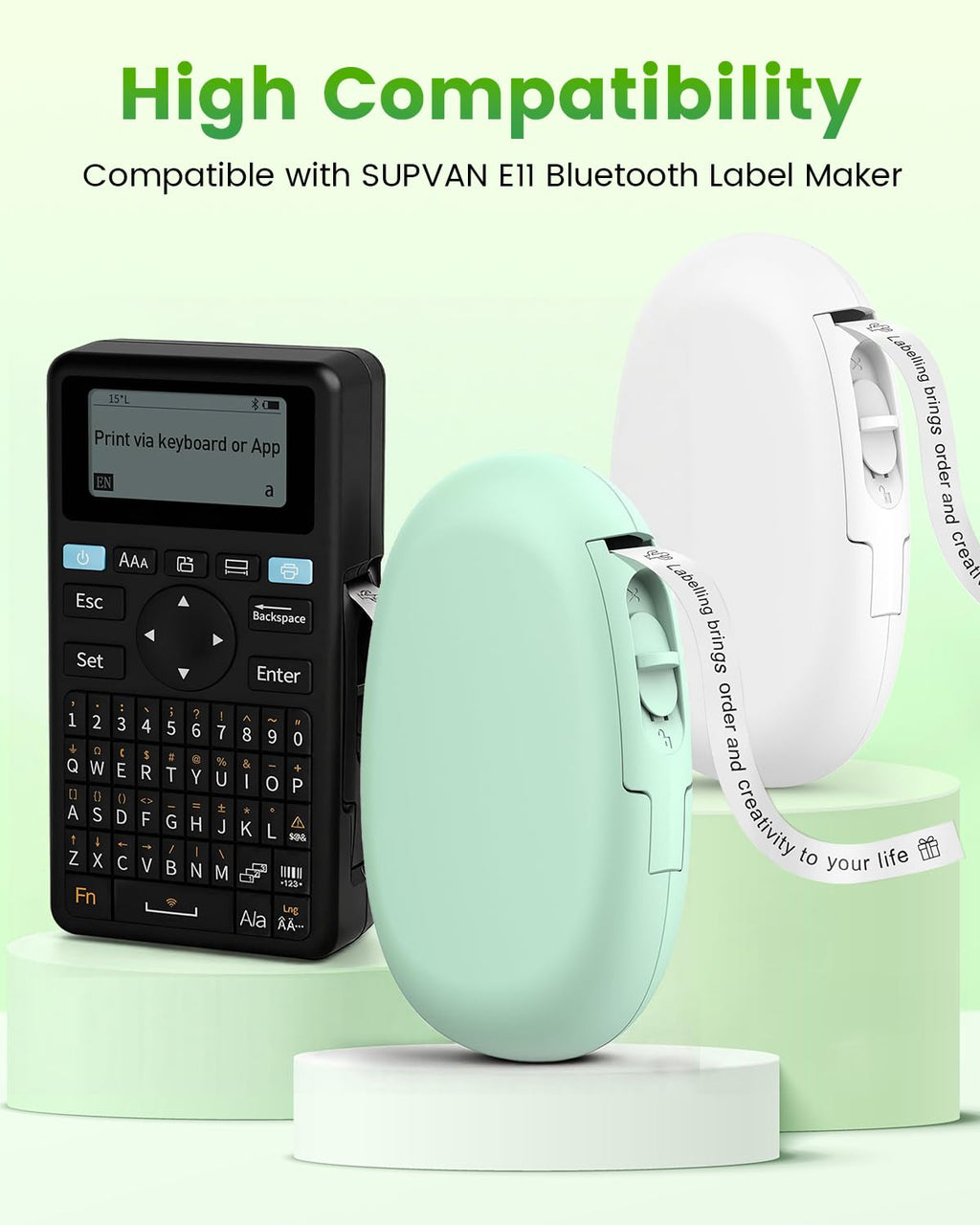 3 Rolls Compatible with SUPVAN E10 & E11 Label Maker Tape, White,Continous 0.59in x 19.68ft(15mmx6m),Thermal Laminated Label Paper, Self-Adhesive Multipurpose Labeling Tape Replacement