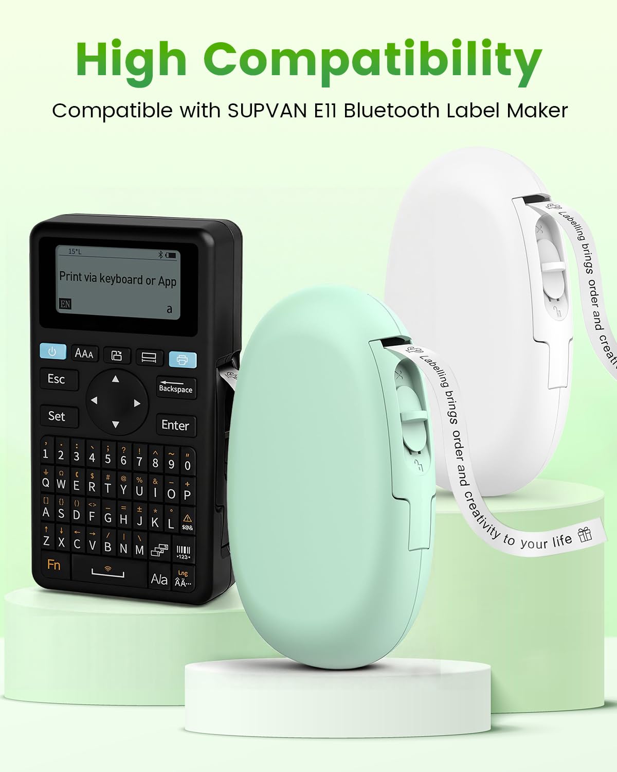 3 Rolls Compatible with SUPVAN E10 & E11 Label Maker Tape, White,Continous 0.59in x 19.68ft(15mmx6m),Thermal Laminated Label Paper, Self-Adhesive Multipurpose Labeling Tape Replacement