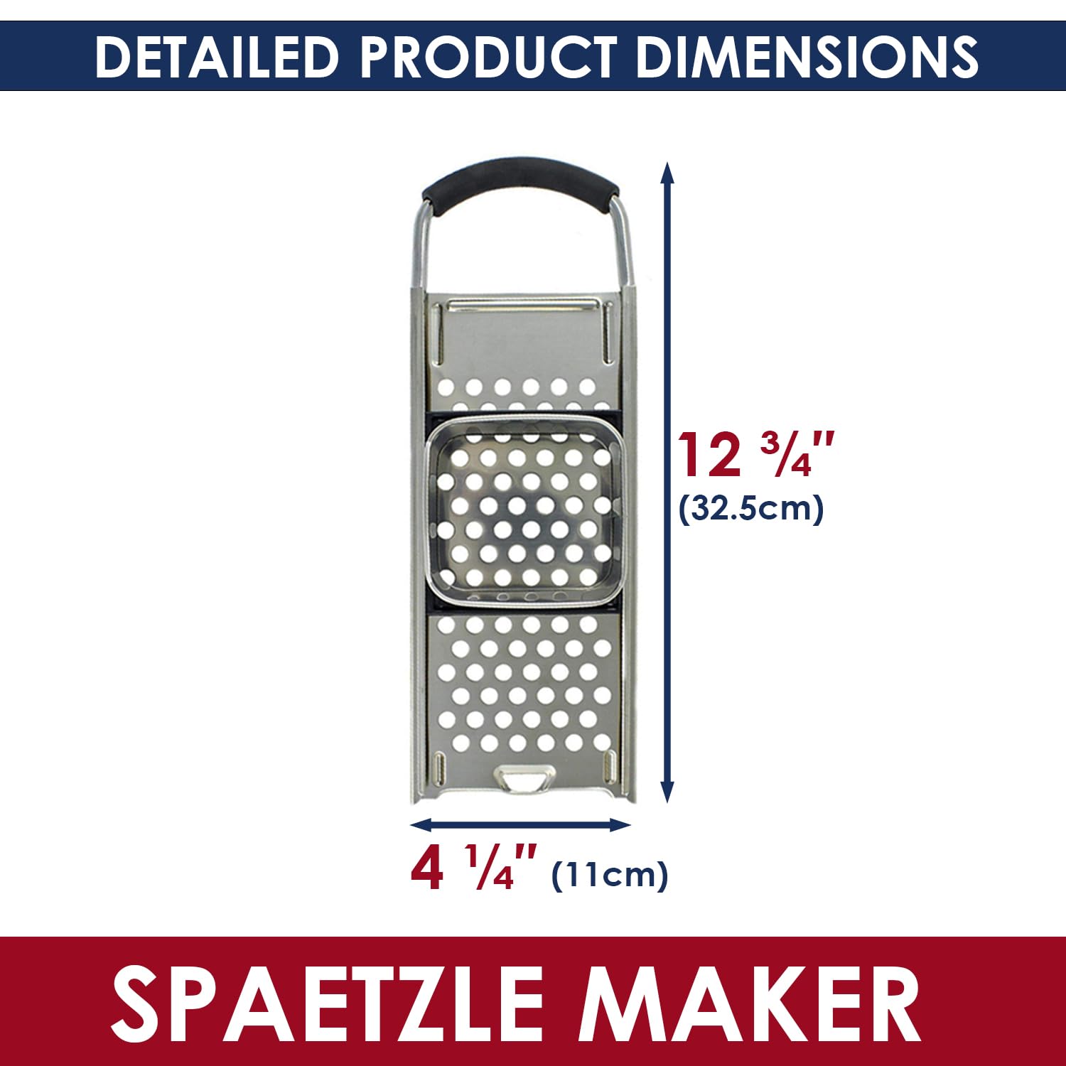 Premium Grade Stainless Steel Spaetzle Maker with Comfort Grip Handle Traditional German Egg Noodle Maker with Gift Box