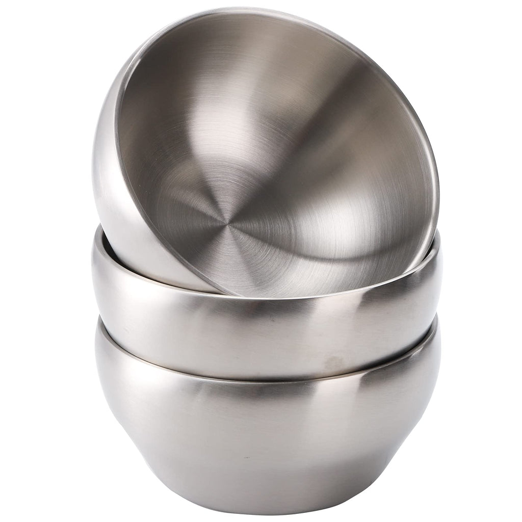 YOUEON 3 Pack 28 Oz SUS304 Brushed Stainless Steel Bowls, Double Wall Insulated Bowls, Stainless Steel Soup Bowl for Cereal, Ice Cream, Noodle, 6 Inch Bowl Set for Serving, Dishwasher Safe