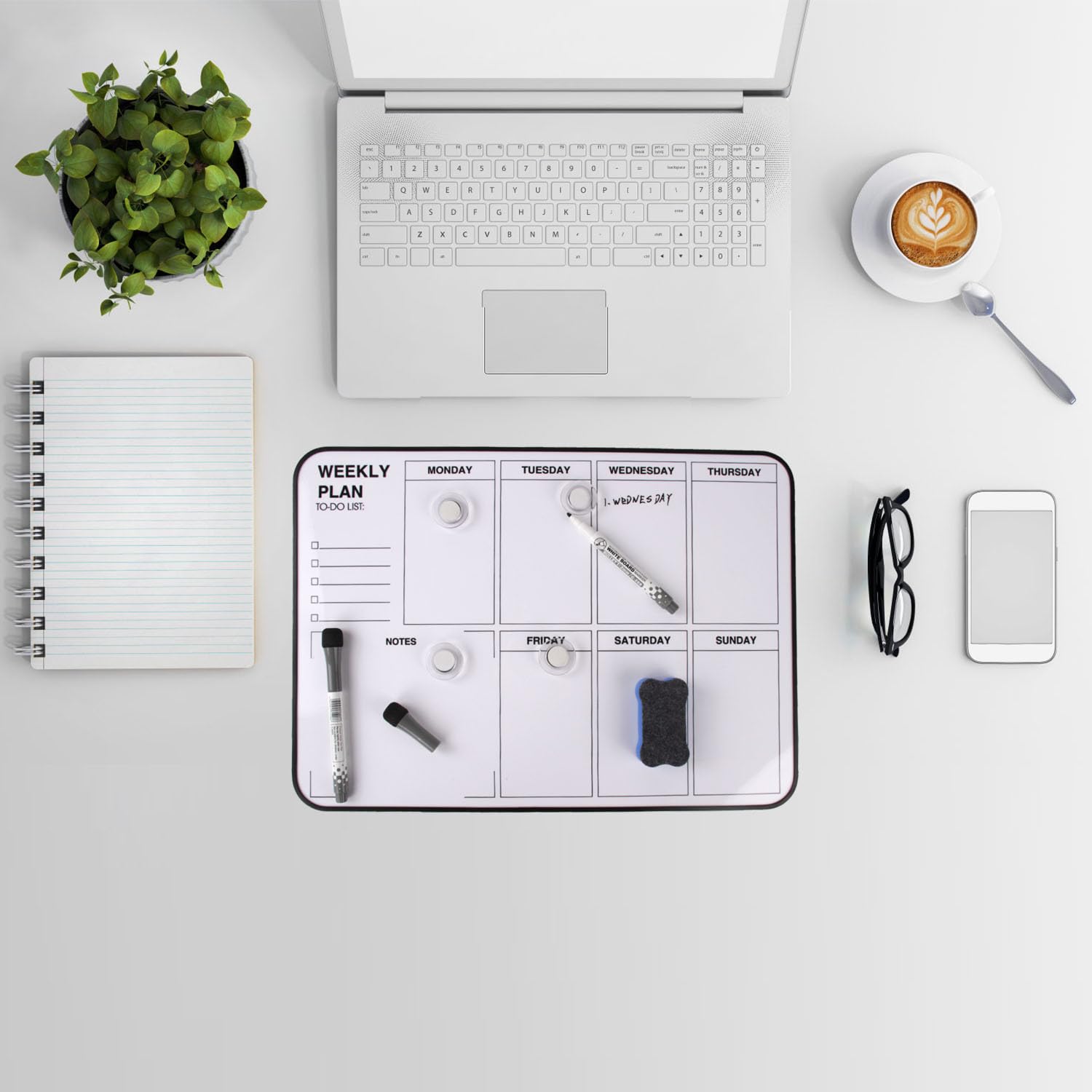 Double Sided Weekly Dry Erase Board with Stand - 16"x12" Double-Sided Magnetic Whiteboard Dry Erase Calendar with Stand for and Desktop, Portable Calendar Whiteboard for Drawing, Writing, Planning