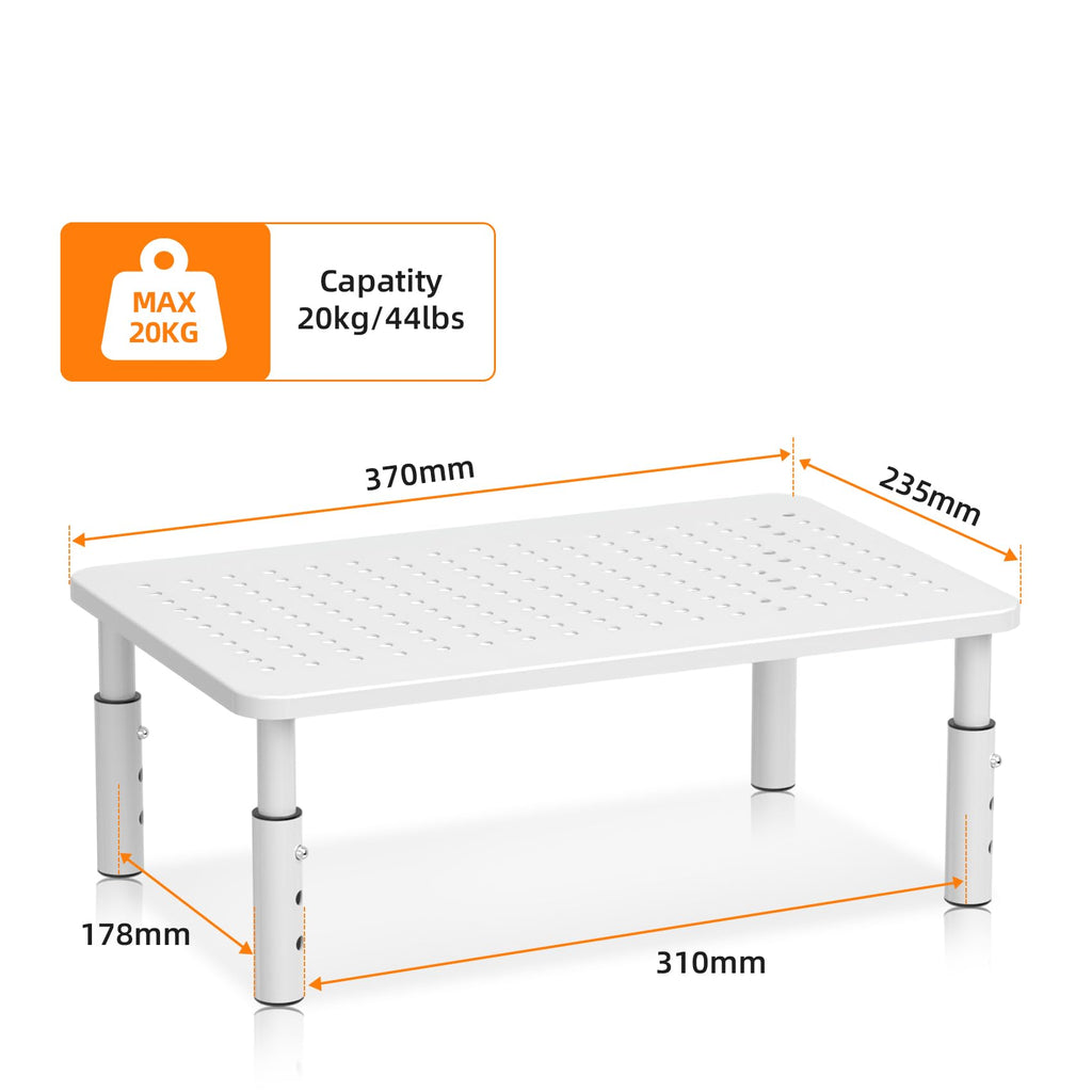 Bracwiser Monitor Stand Riser, Metal Computer Stand, 3 Height Adjustable Screen Riser with Mesh Platform for PS4, Laptop, Printer, Notebook and All Flat Screen, Holds Up to 20KG,White
