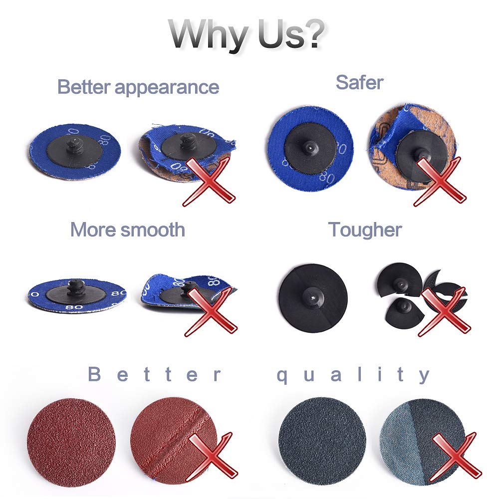 NYXCL 50Pcs Quick Change Discs Set, 2 inch A/O Sanding Discs with 1/4" Holder, for Die Grinder Surface Prep Strip Grind Polish Finish Burr Rust Paint Removal, Surface Conditioning Discs